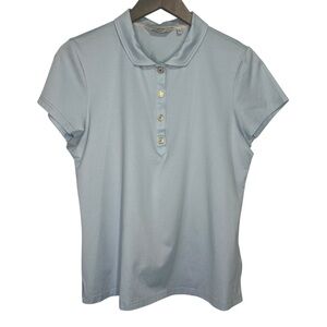 Clover by Bobby Jones Golf Polo Shirt Womens Medium Sky Blue Gold Enamel Snaps